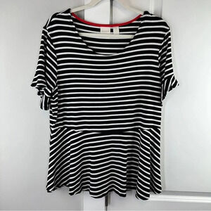 Chico black and white striped peplum blouse top soft Classic‎ size 2 Large 12/14